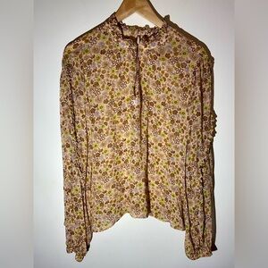 Scotch & Soda Floral Blouse Key Hole Button Granny Collar Cottagecore Boho Large